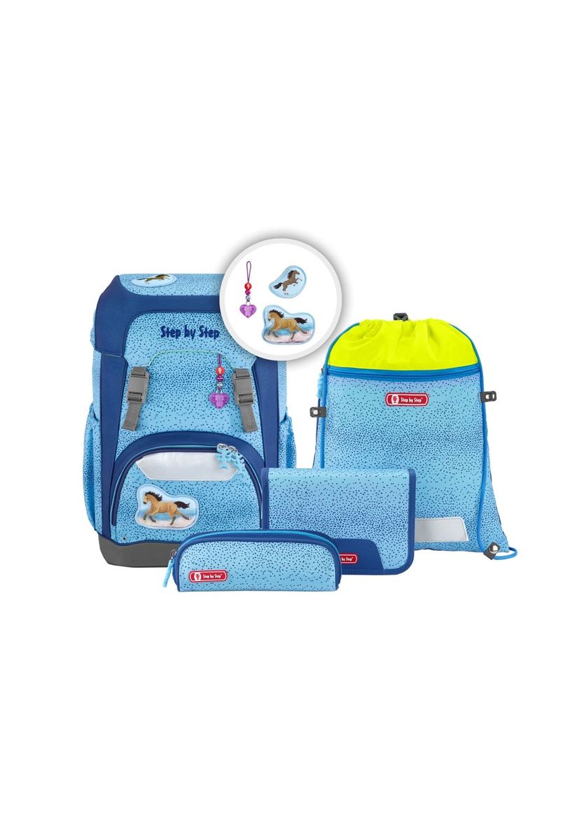Blaues Schulranzen-Set mit Pferde-Design