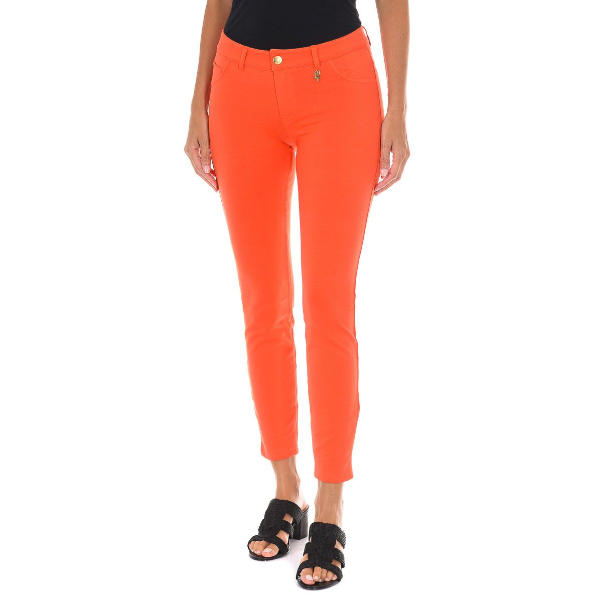 Orange, Cropped, Schlank Geschnittene Hose