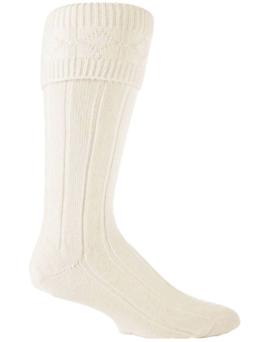 Herren kniehoch Wolle Mischung gerippt Creme Hose Kilt Socken - Creme