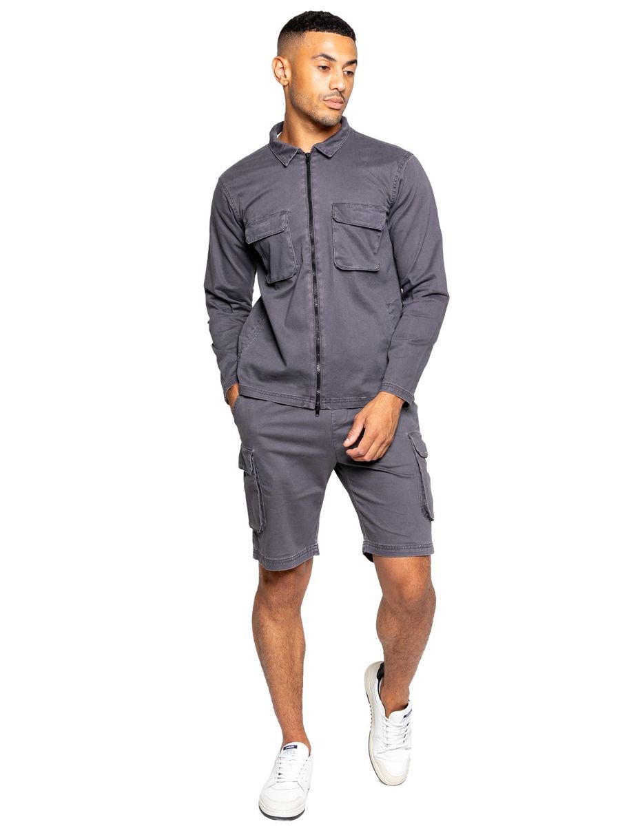 Utility Cargo-Overshirt und Shorts Set