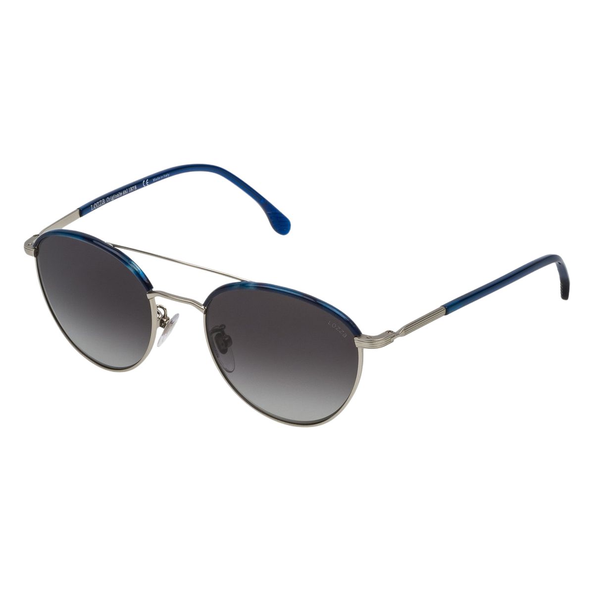Runde Pilot Sonnenbrille Silber und Blau