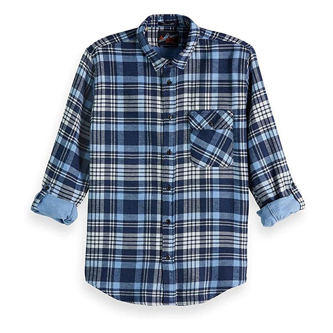 Herren Blaues Flanellhemd mit Karomuster