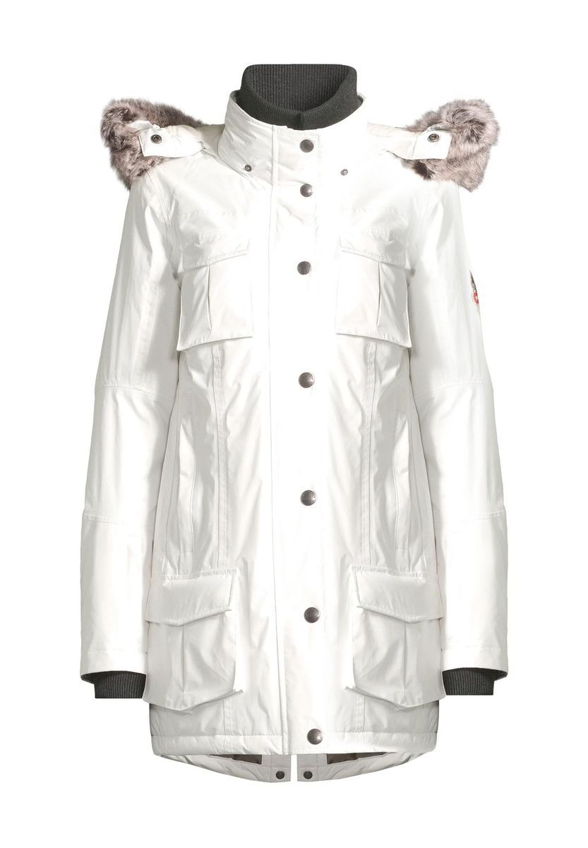 Weißer Winterparka mit Fellkapuze