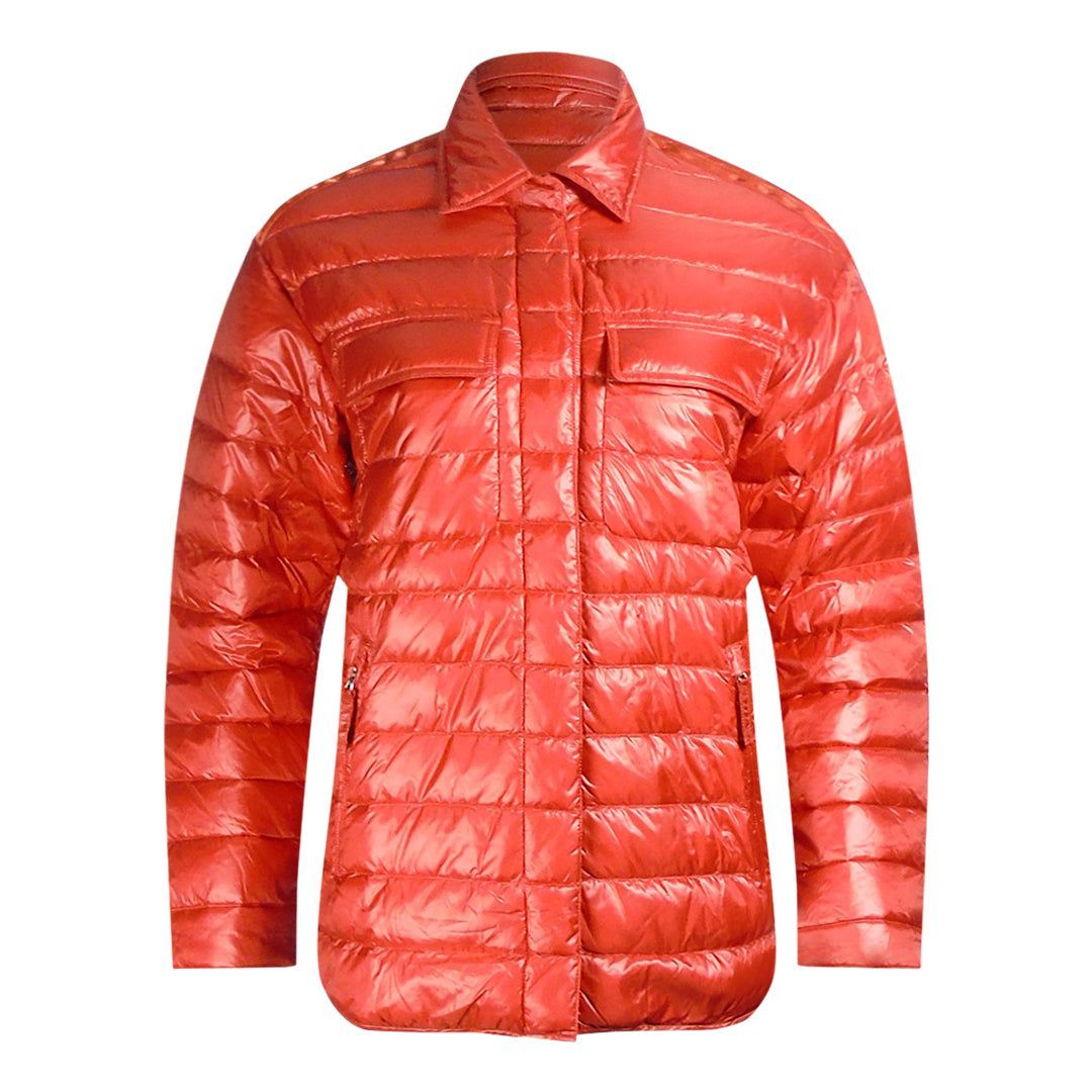 Orange, gepolsterte Daunenhemdjacke