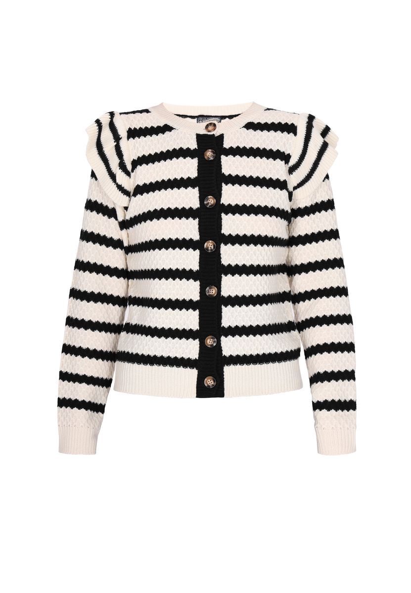 Gestreifte Strickjacke mit Rüschendetail