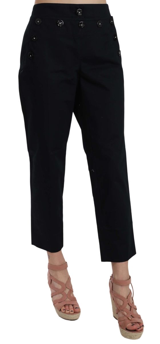 Schwarze Cropped Damenhose im Matrosenstil