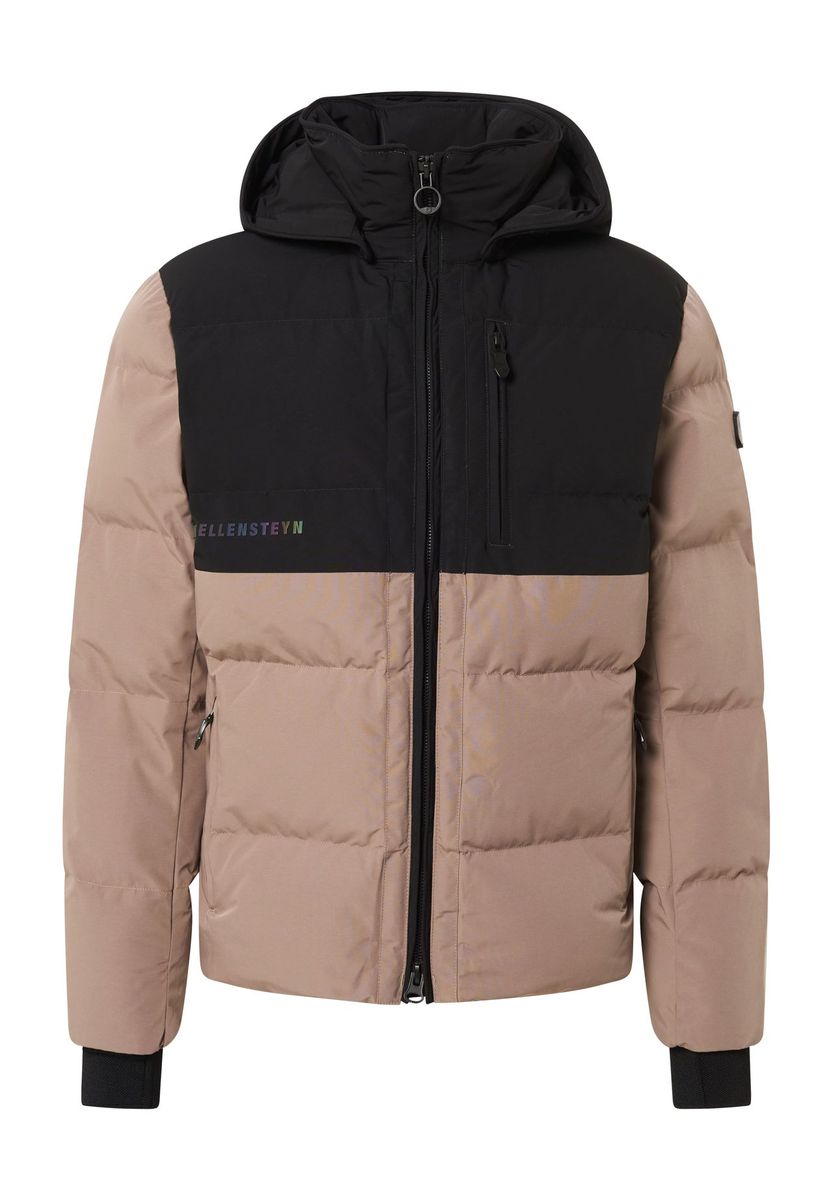 Zweifarbige Steppjacke mit Kapuze