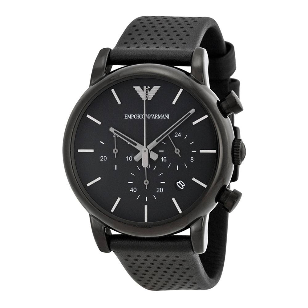 Klassische schwarze Chronograph-Lederuhr