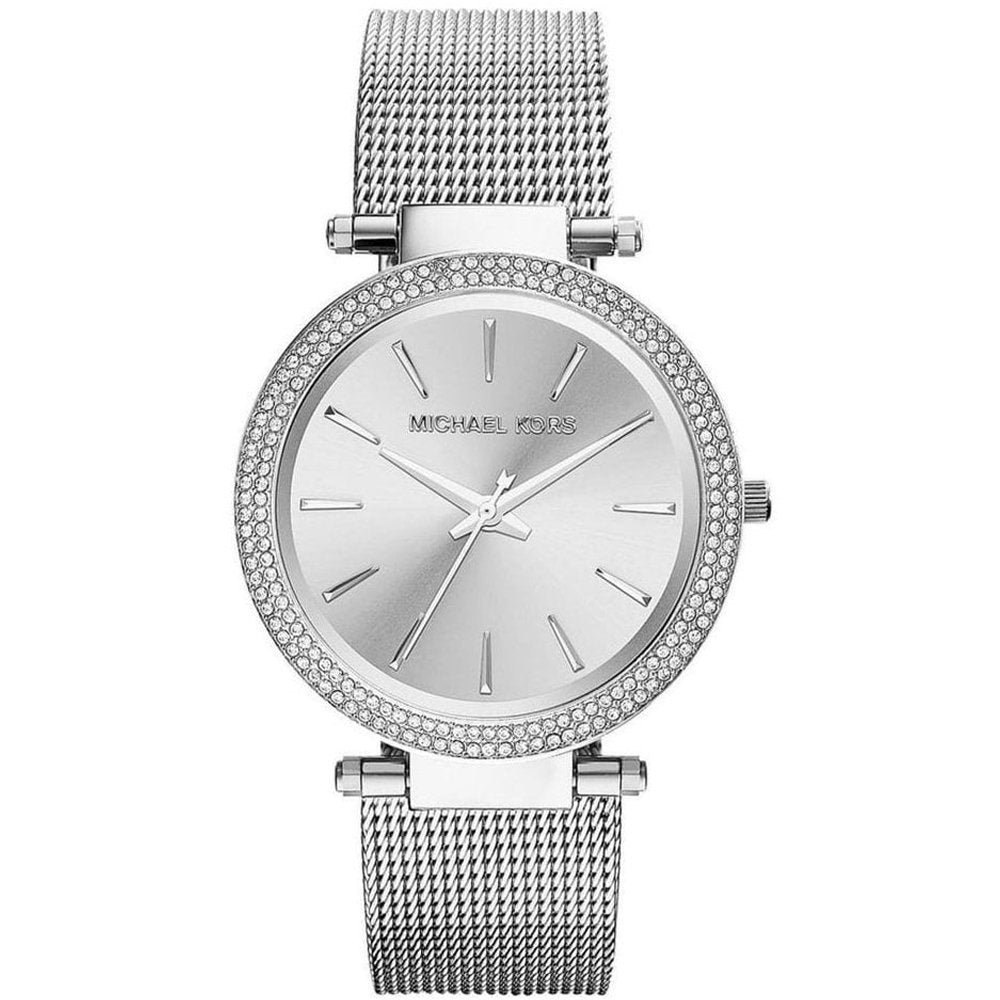 Damen Silberfarbene Mesh Armbanduhr