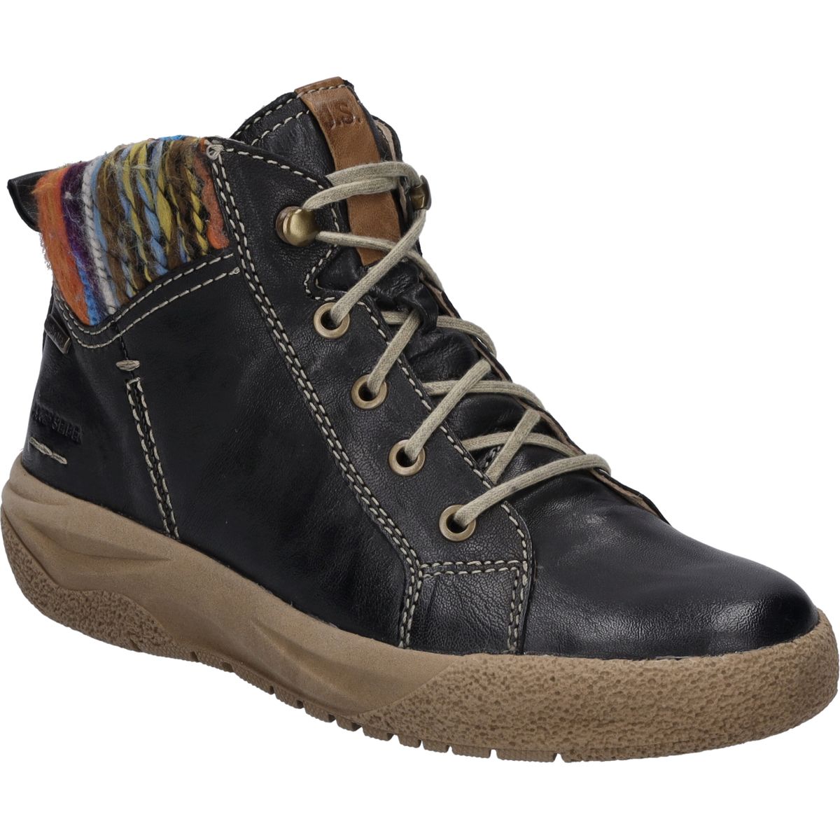 Schwarze Leder Stiefelette mit Textildetail