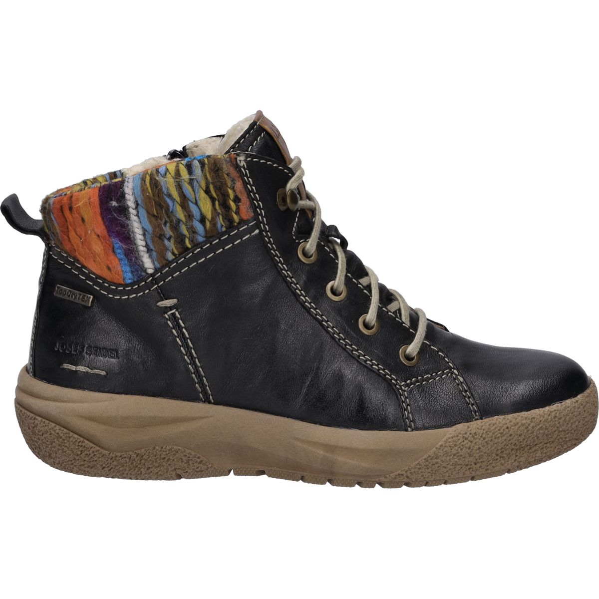 Schnürstiefelette aus Leder mit Strickkragen