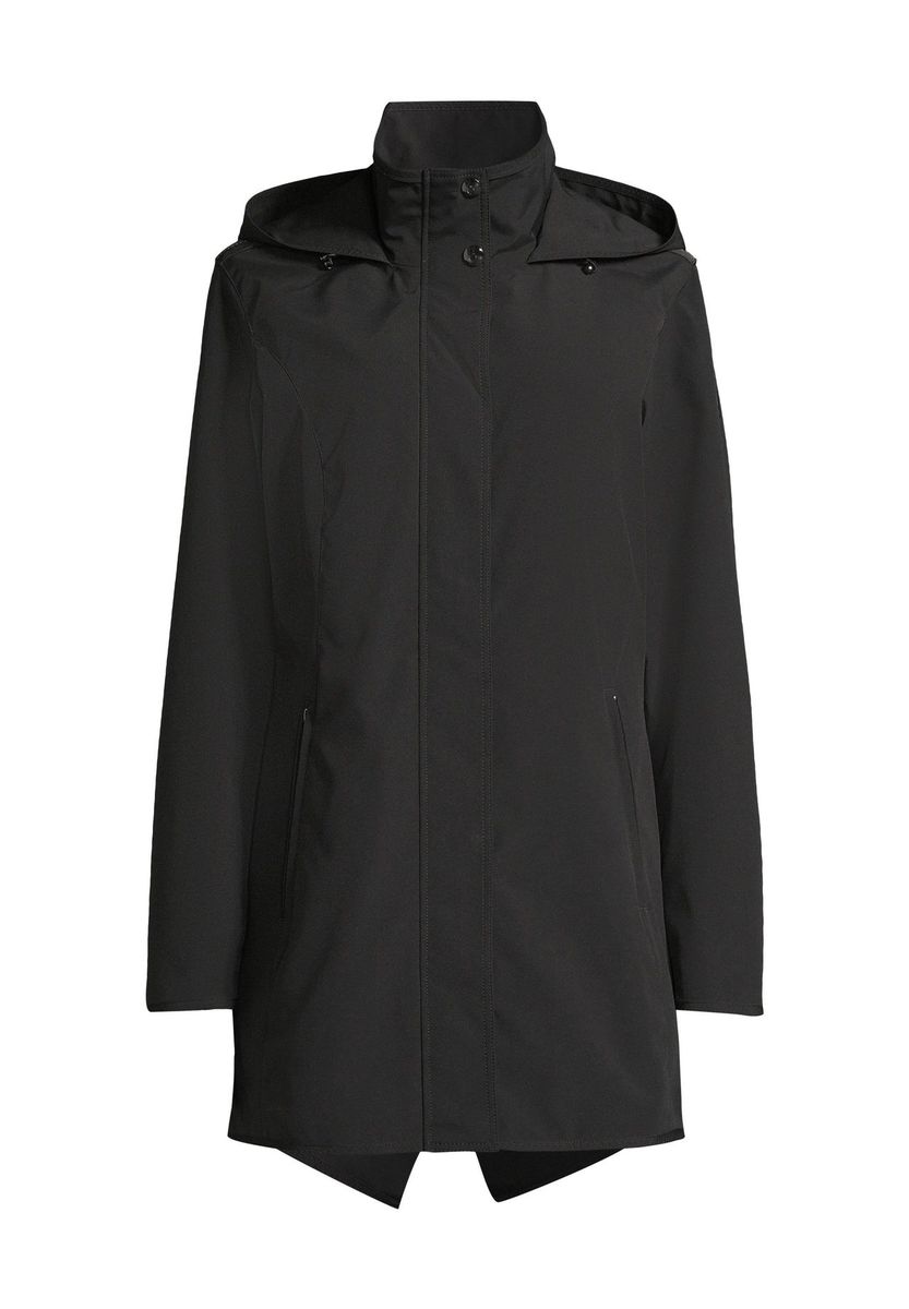 Schwarzer wasserabweisender Regenmantel mit Kapuze