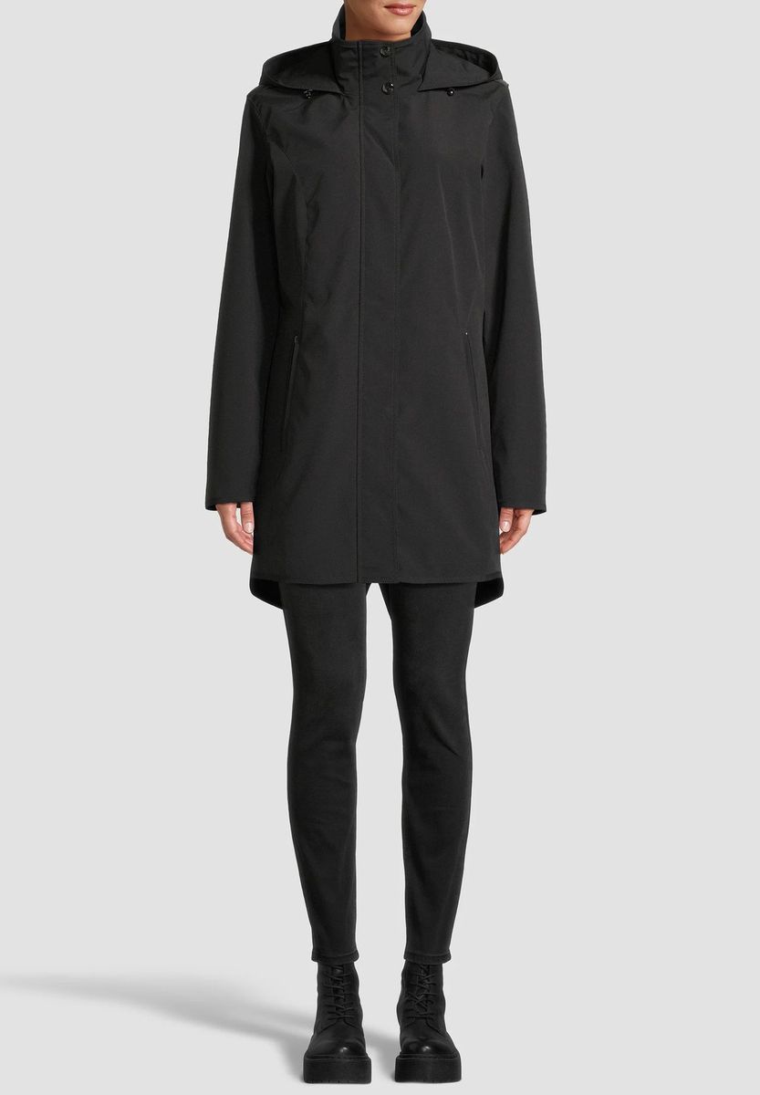 Schwarzer wasserabweisender Regenmantel mit Kapuze