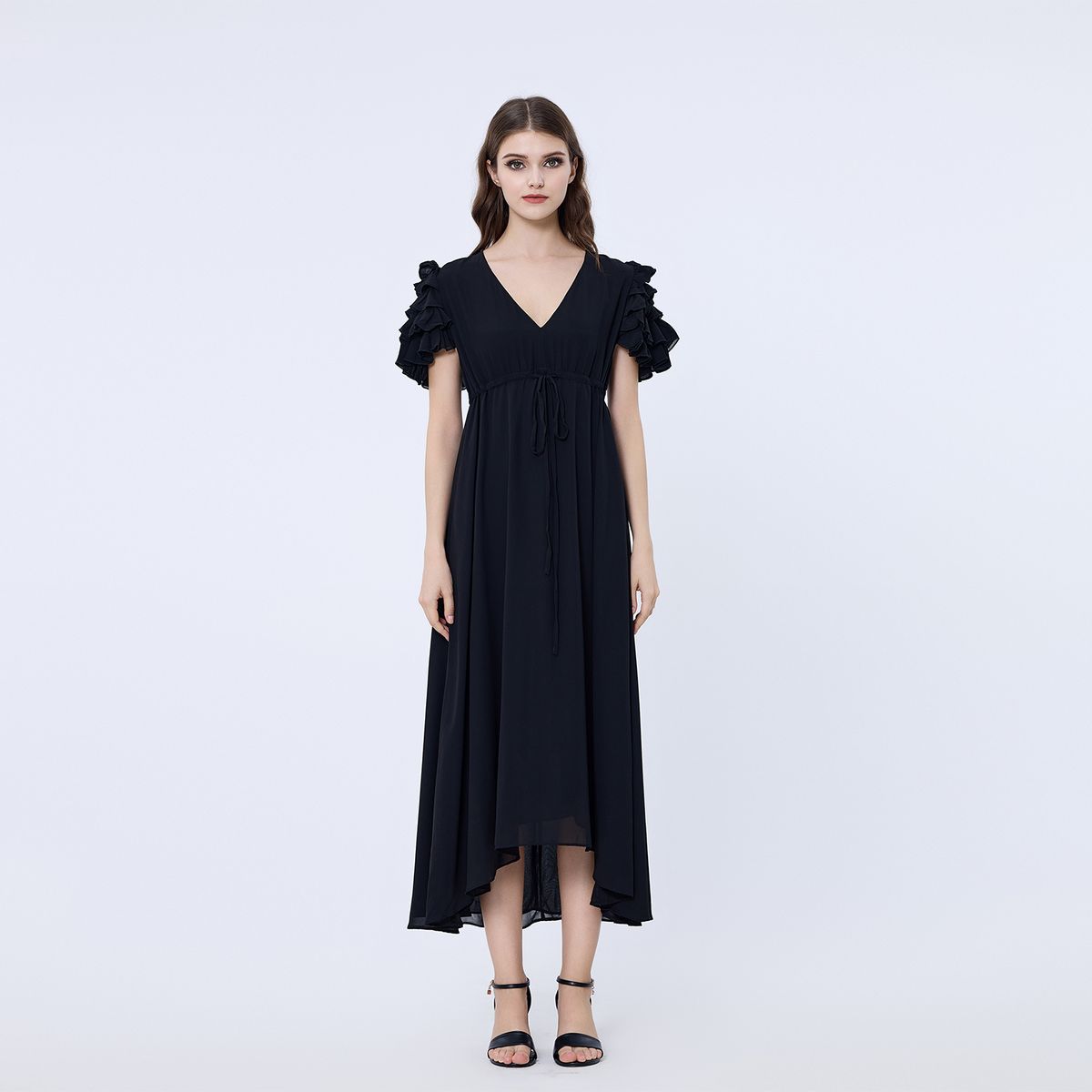 Midikleid mit Volantärmeln und Vokuhila-Saum