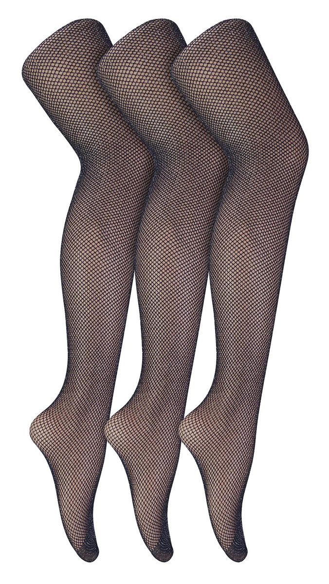 3 Paar Multipack Netzstrumpfhosen für Frauen | Sock Snob | Stylish Footed Pretty Stocking Ideal für Dance Party - Schwarz / Silber