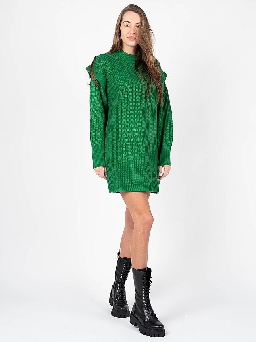 Grünes geripptes Strick-Minikleid