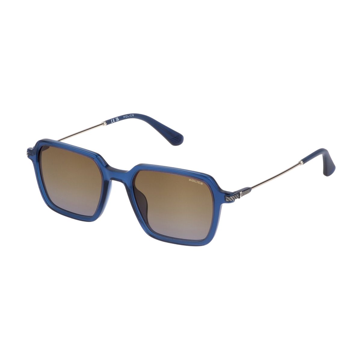 Quadratische Sonnenbrille mit blauem Rahmen