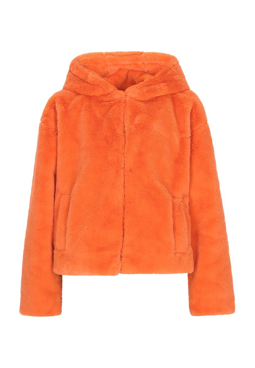 Orange Kapuzenjacke aus Kunstfell