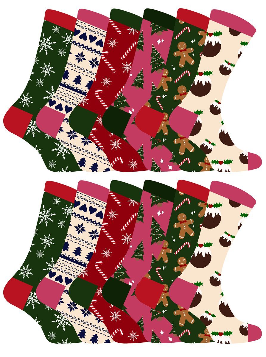Damen Weihnachten Socken | Socken Snob | Damen bunte Neuheit Design Weihnachten Socken | Geschenk für Sie - 12 Pack