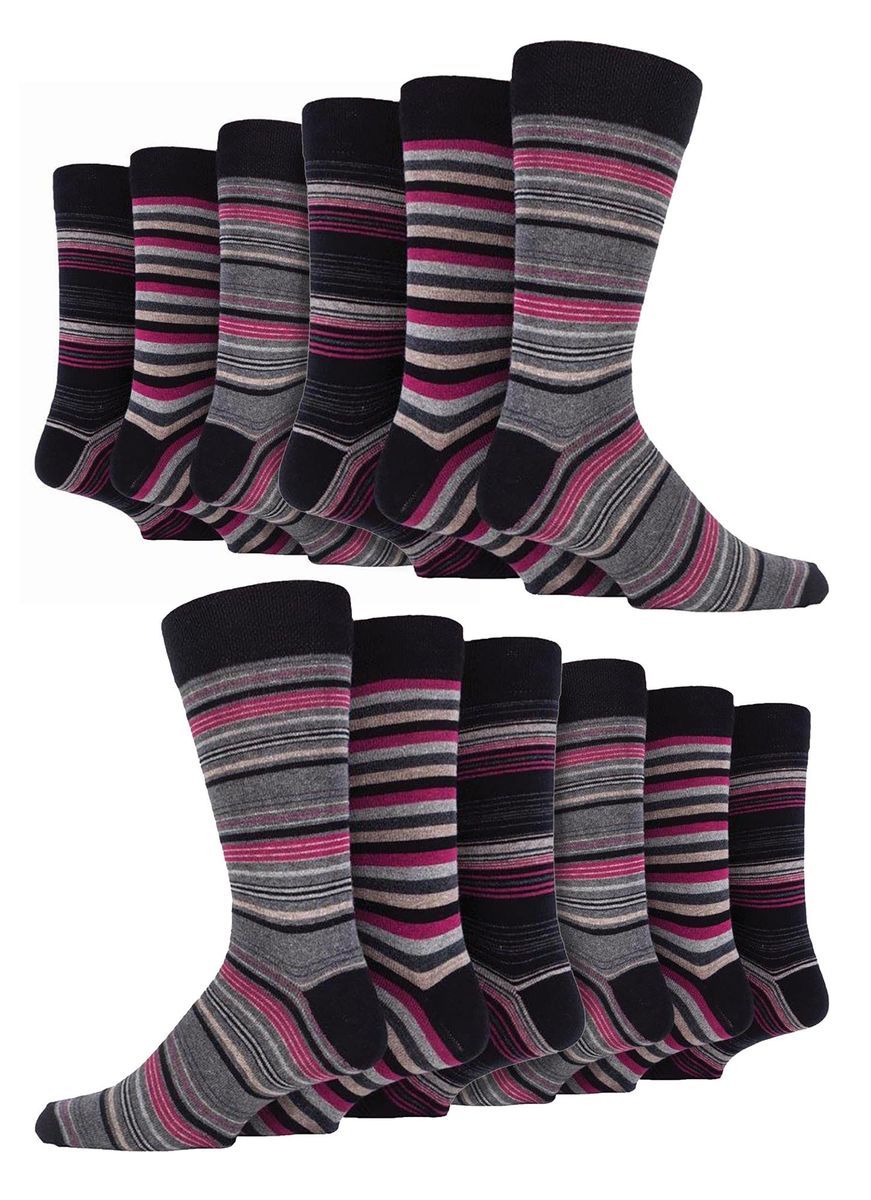 12 Paar Multipack Herren Baumwolle bunt gestreifte Kleid Socken | Socken Snob | Gemusterte Business Casual Kleid Socken - Tokio