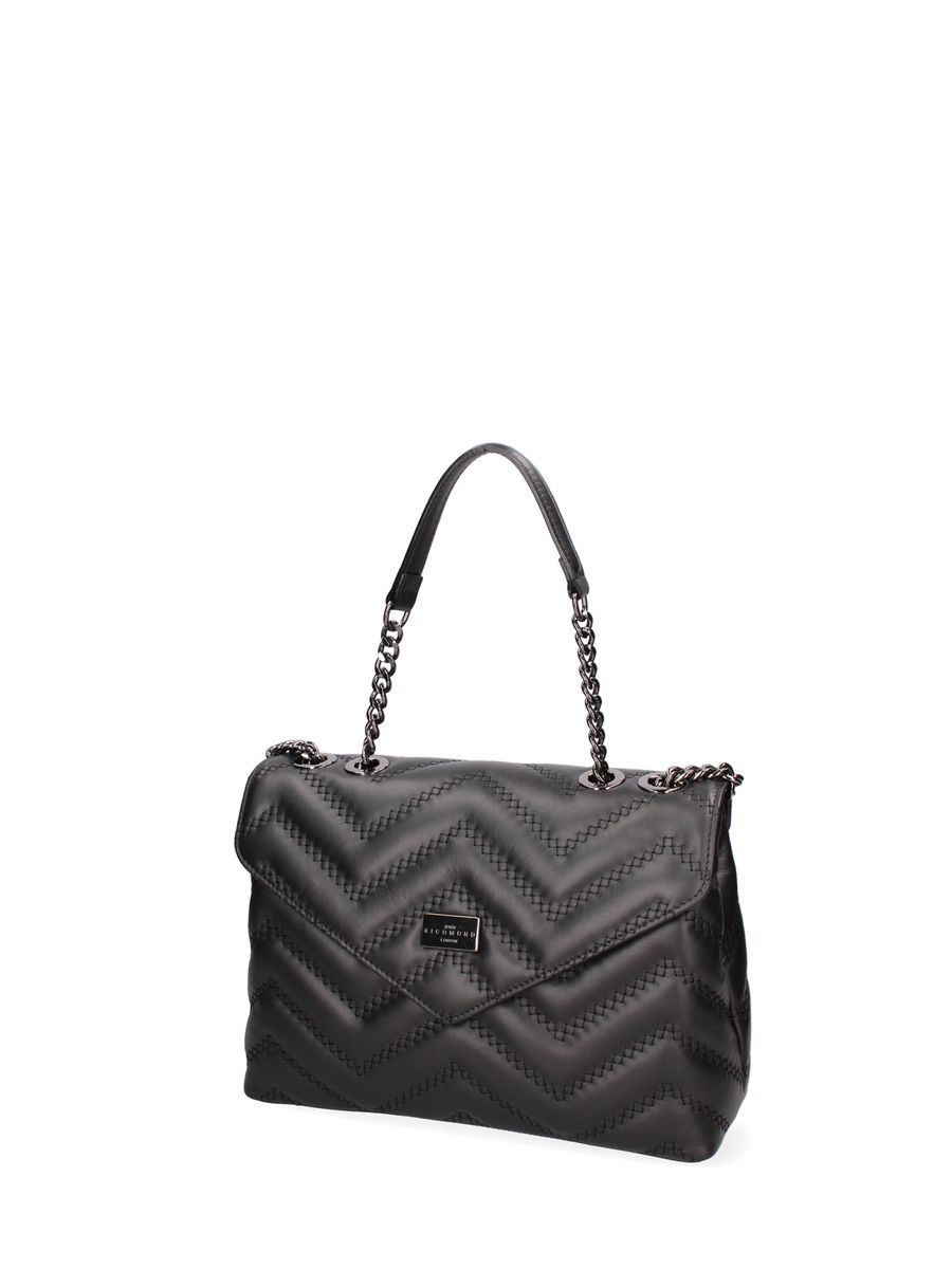 Gesteppte Leder-Überschlagtasche mit Chevron-Muster