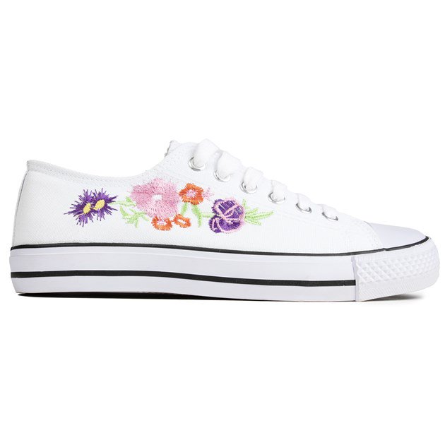 Weiße Canvas Sneakers mit Blumenstickerei