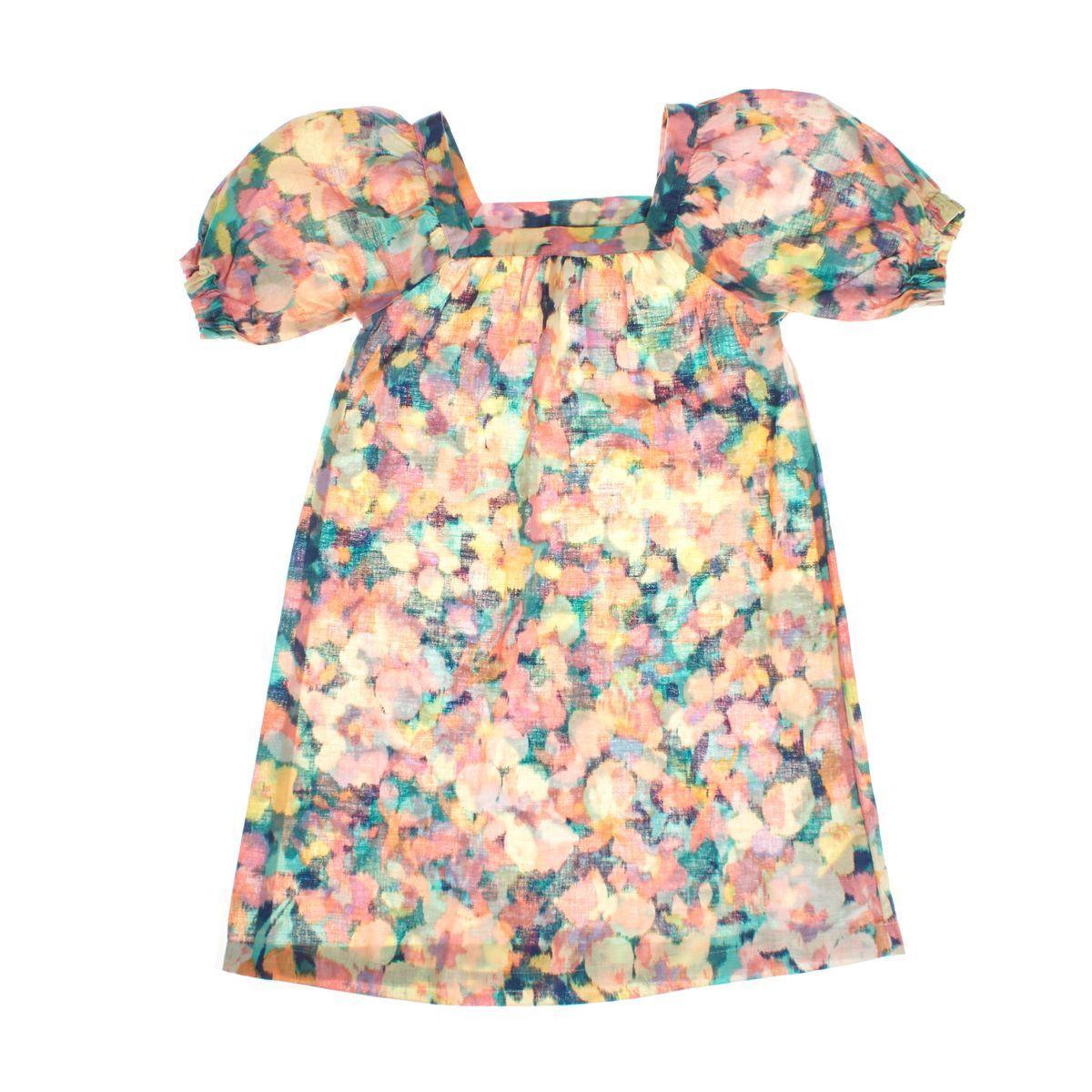 Blumenkleid mit Puffärmeln aus Leinenmischung