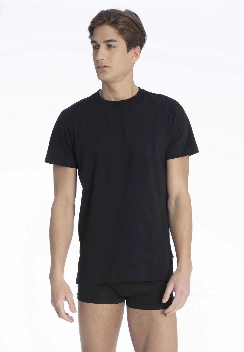 Klassisches schwarzes Baumwoll-Rundhals-T-Shirt Doppelpack