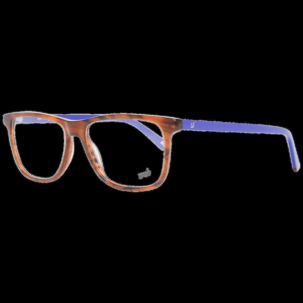 Quadratische Vollrandbrille mit blauen Bügeln