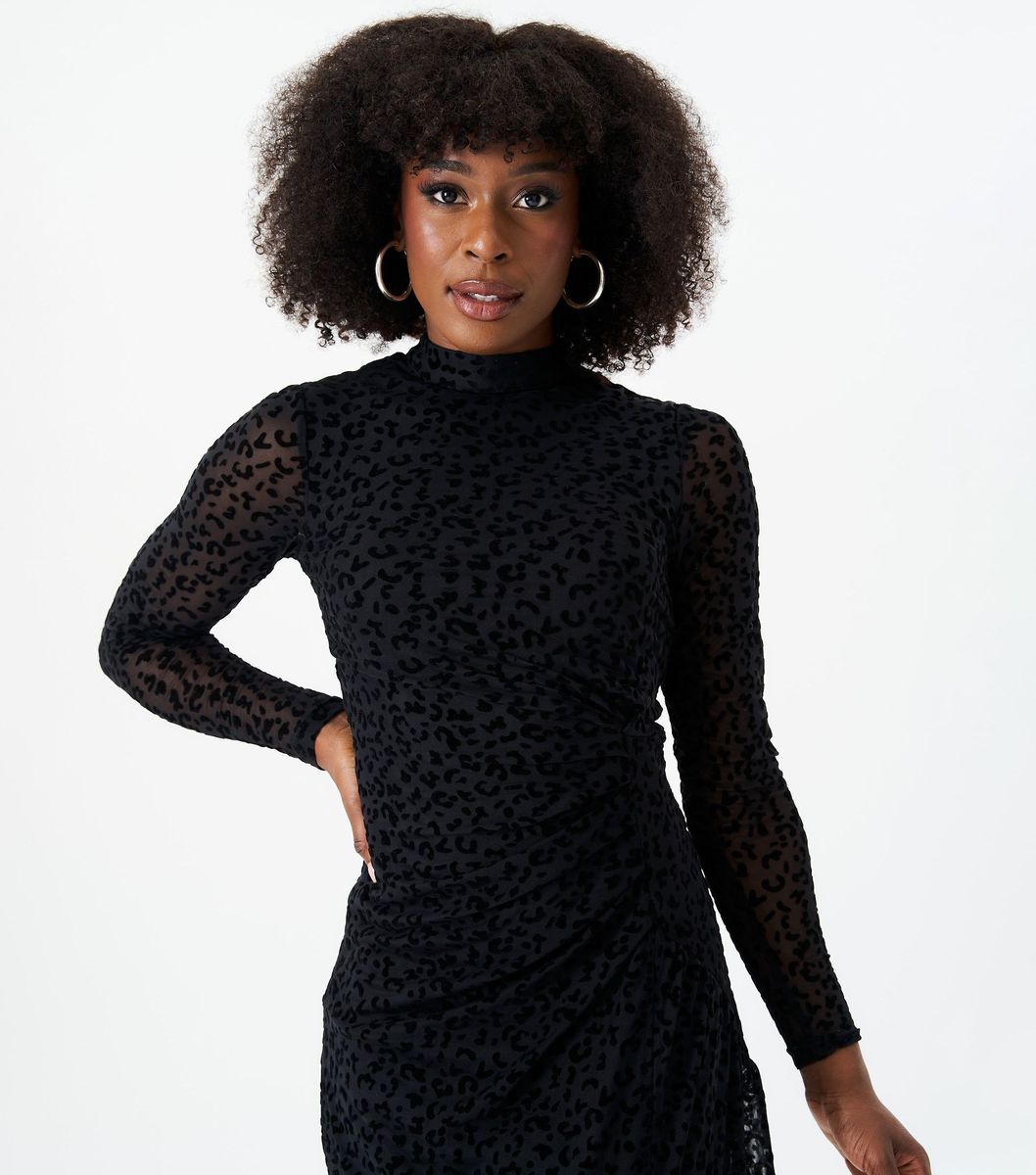 Elegantes, hochgeschlossenes Midikleid