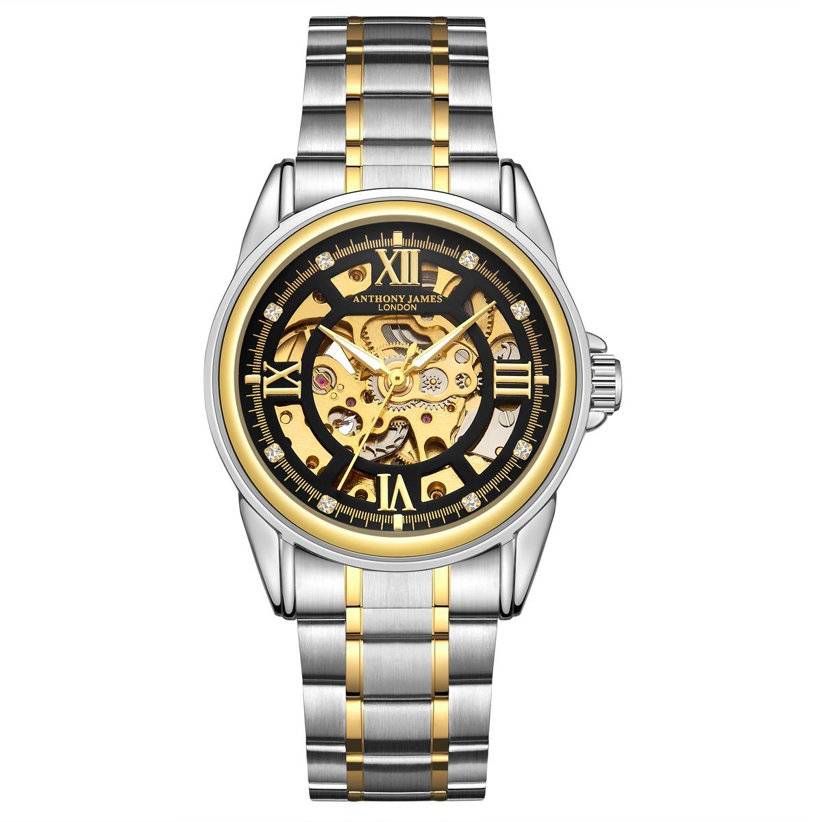 Zweifarbige Skelettuhr in Gold und Stahl