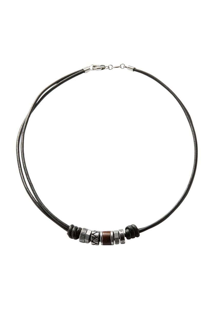 Herren-Halskette aus schwarzem Leder mit Perlen