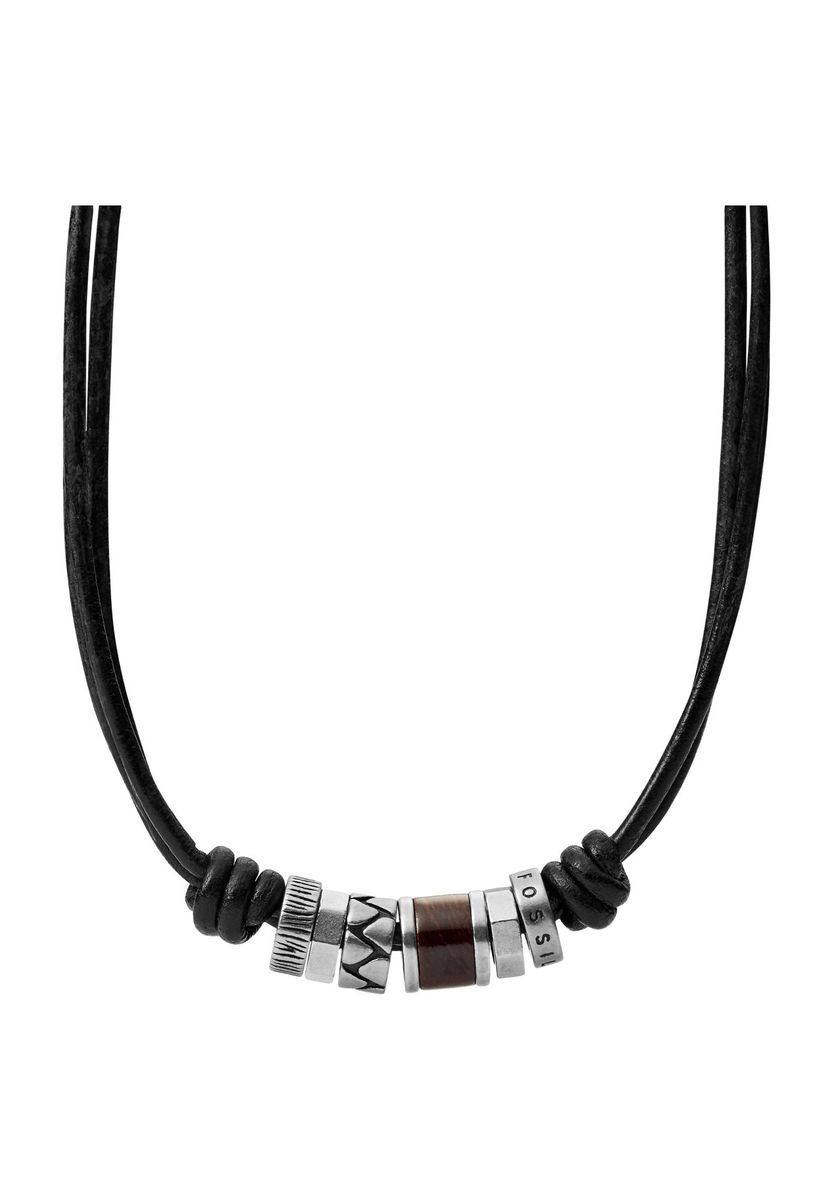 Herren-Halskette aus schwarzem Leder mit Perlen