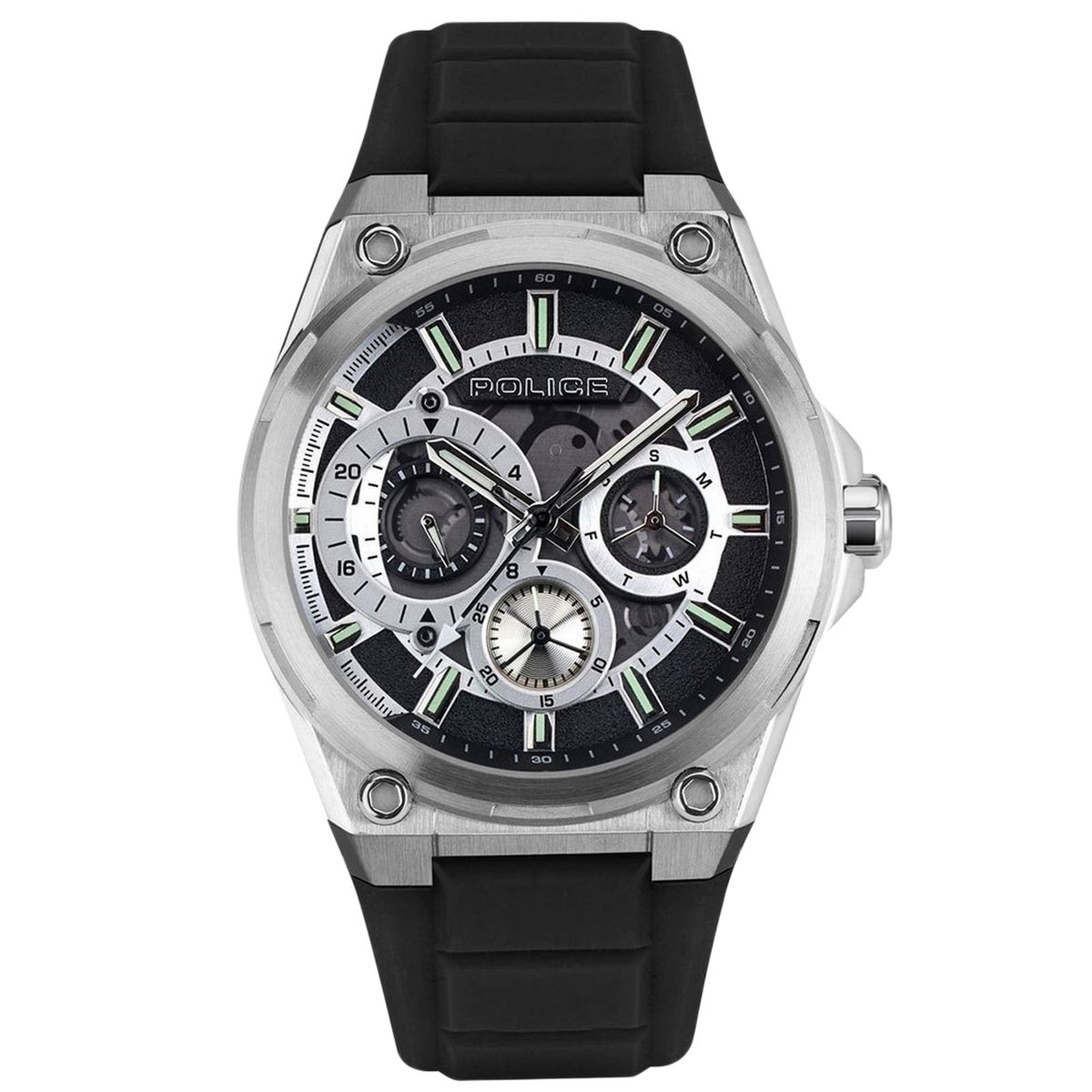 Herrenuhr mit skelettiertem Zifferblatt, Edelstahl