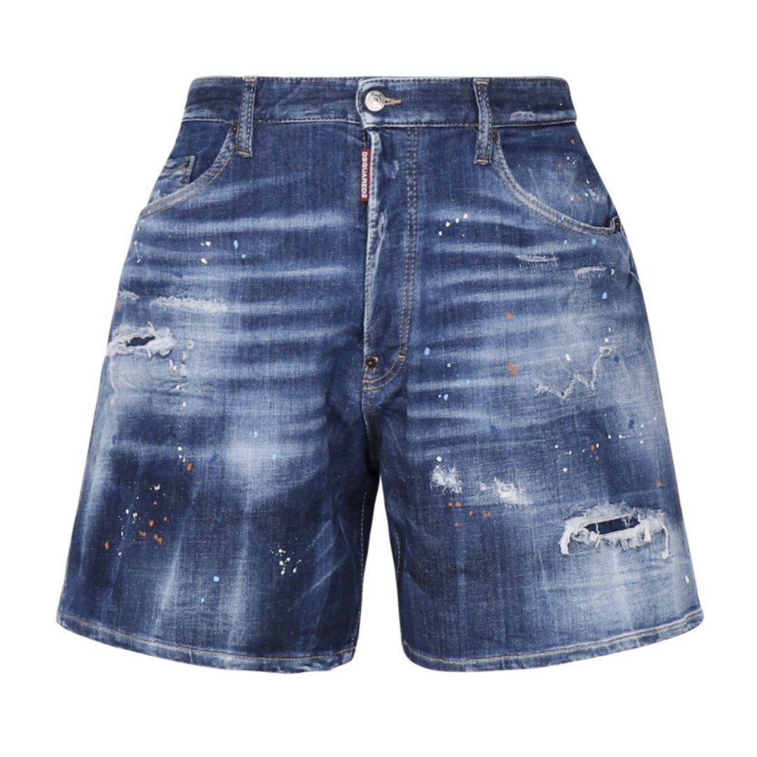 Distressed Denim Boxer Fit Shorts