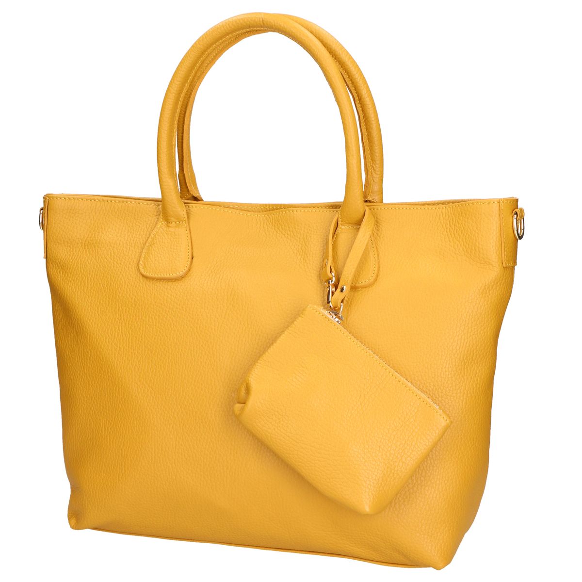 Strukturierte Leder-Shopper mit Täschchen