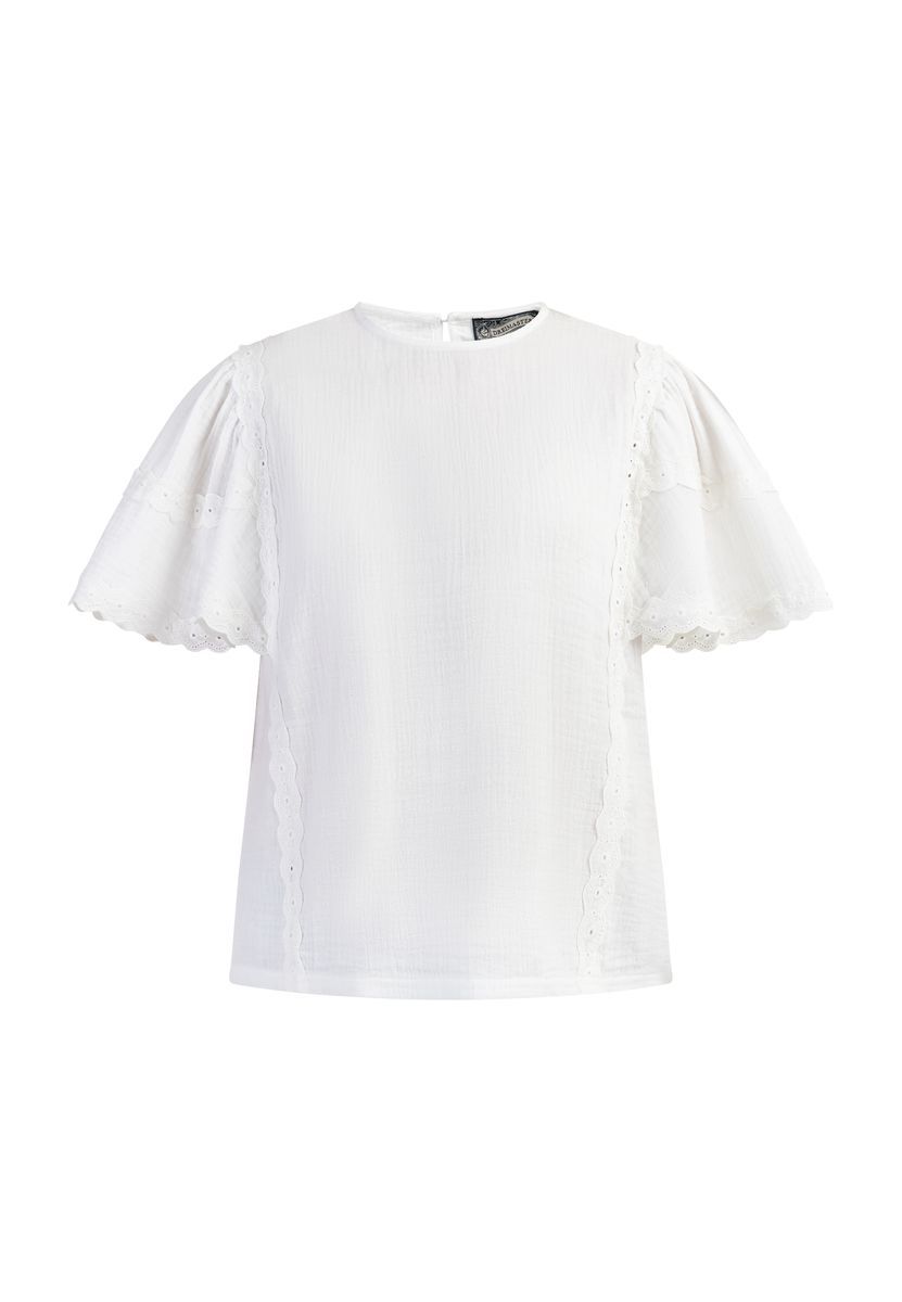 Bluse mit Lochstickerei und Puffärmeln