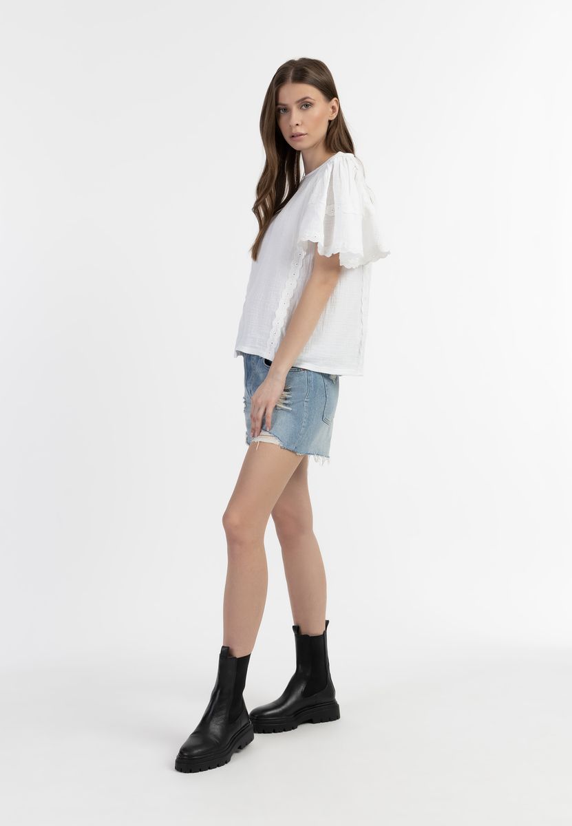 Strukturierte Bluse mit Spitzenbesatz