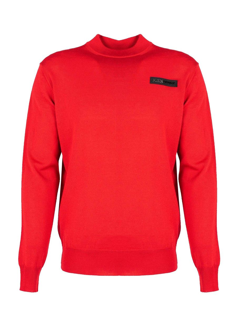 Herren roter Strickpullover mit Mock-Ausschnitt