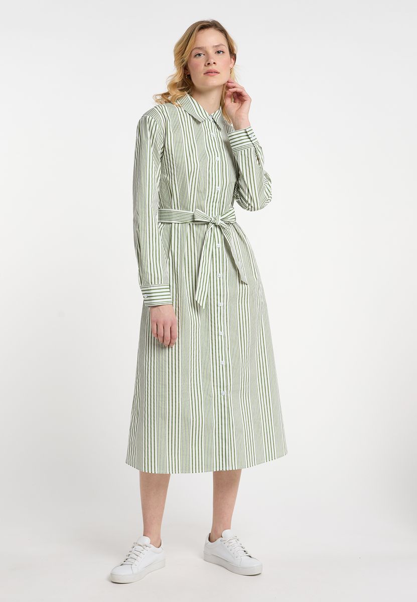 Gestreiftes Midi-Hemdblusenkleid aus Baumwolle