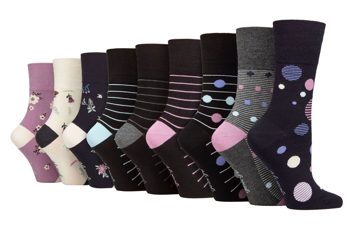 9 Pack Bambus Socken Damen | Gentle Grip | Extra Wide Soft Top nicht elastische Socken - SOLRM423738
