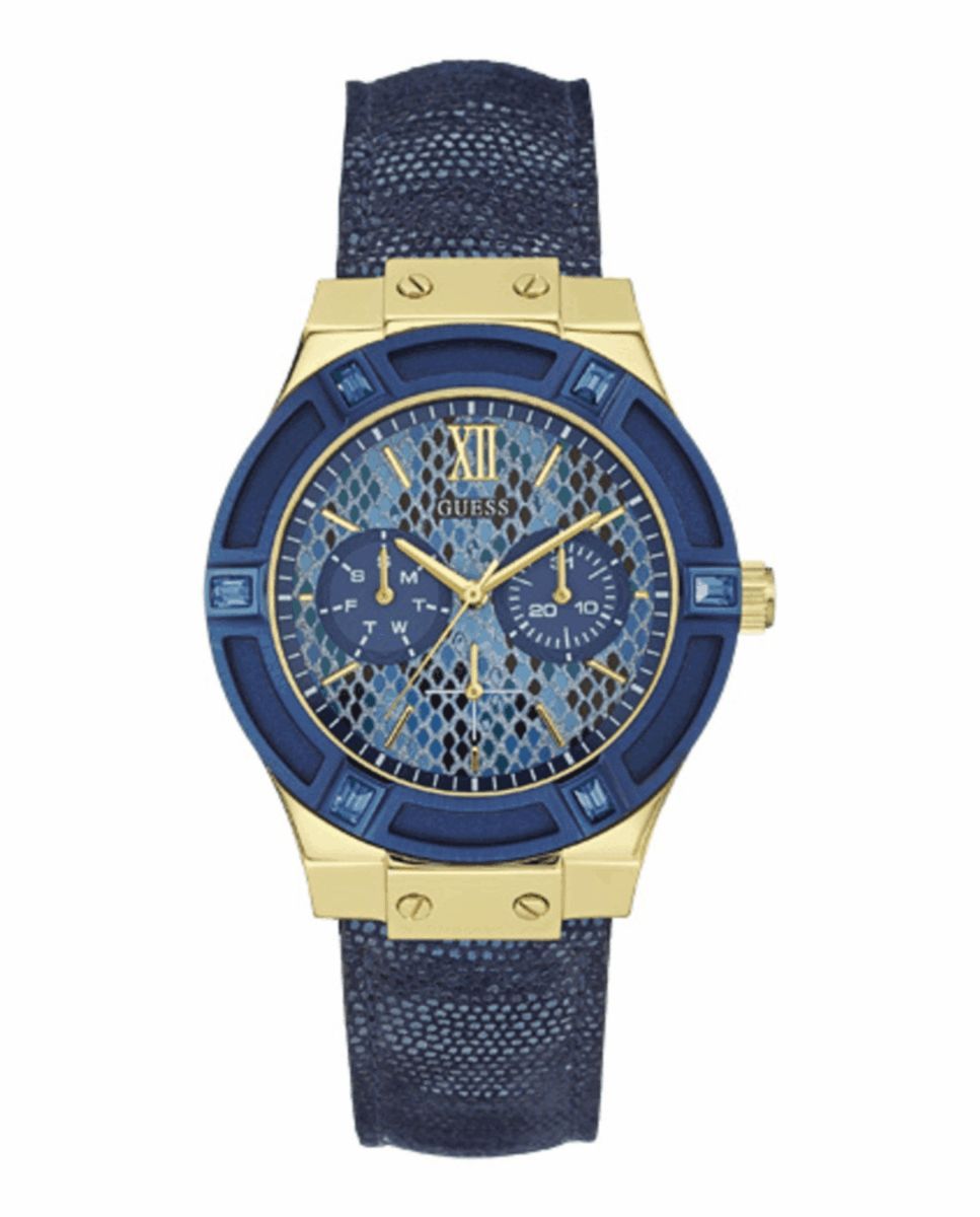 Blaue und goldene Damen Quarz Uhr