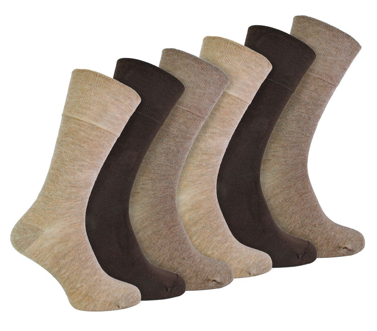IOMI - 6 Pack Herren Diabetiker Bambus Socken | Extra breite nahtlose lose nicht elastische Socken - Braun