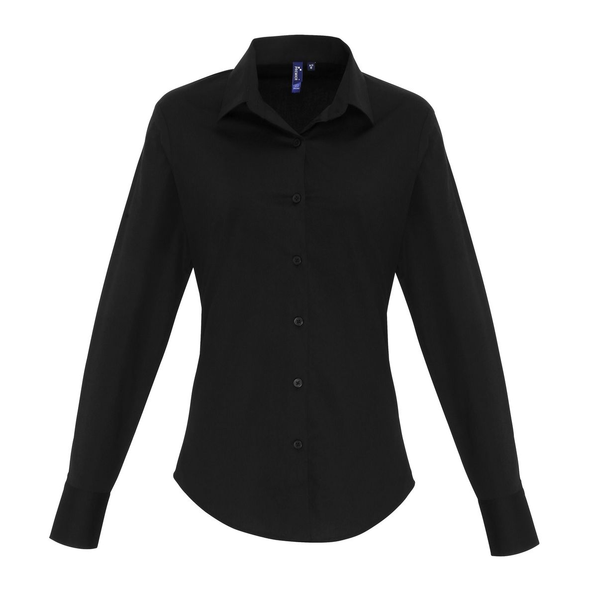Premier Womens/Ladies Stretch Fit Popeline Langarm-Bluse (Schwarz)