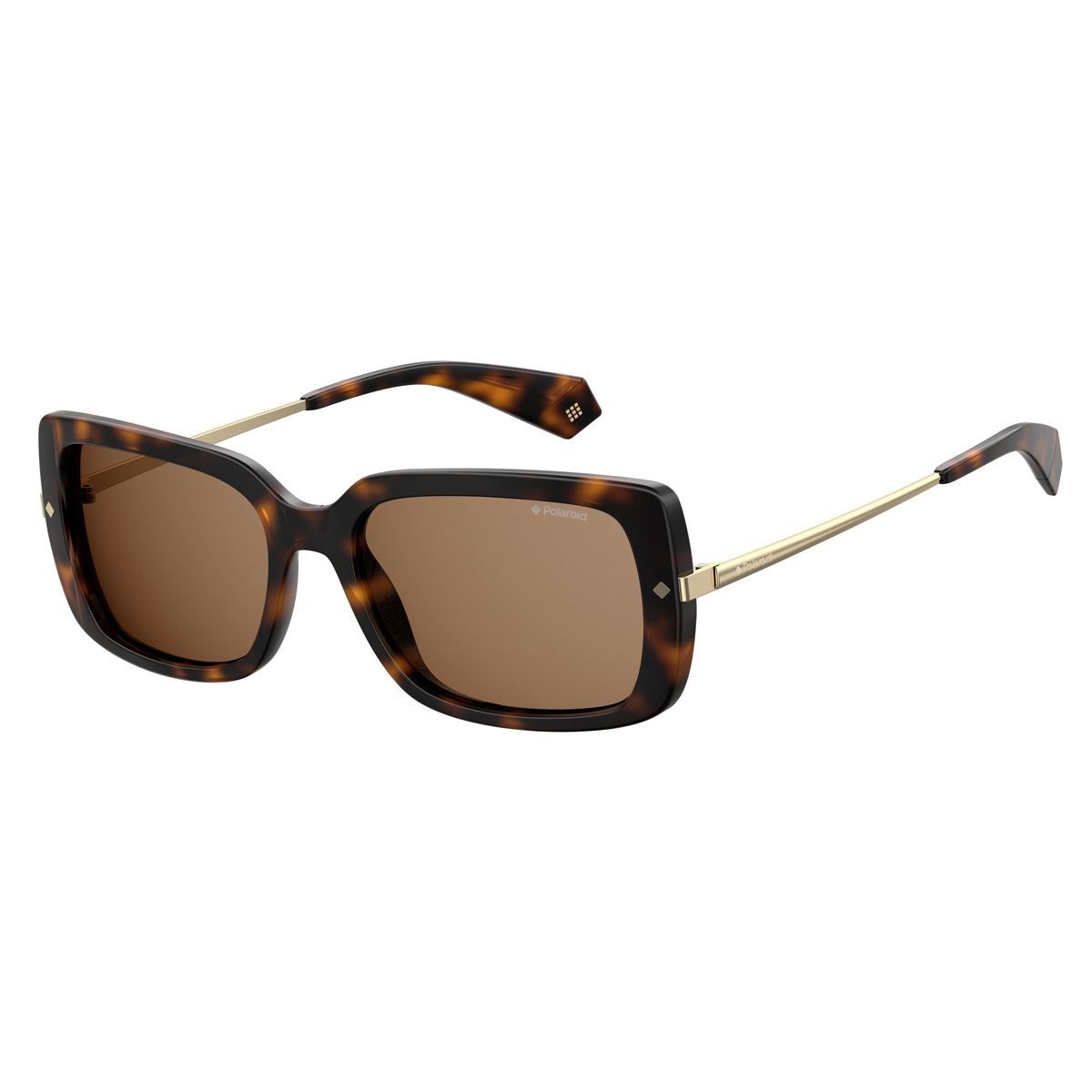 Rechteckige Schildpatt-Sonnenbrille mit goldenen Bügeln