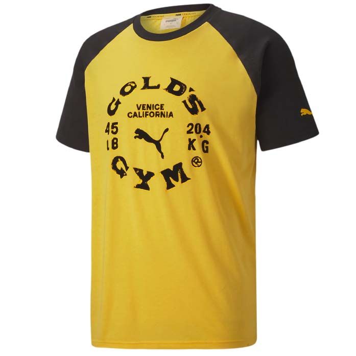 Puma x Gold's Fitnessstudio Raglan Herren gelb/schwarzes T-Shirt
