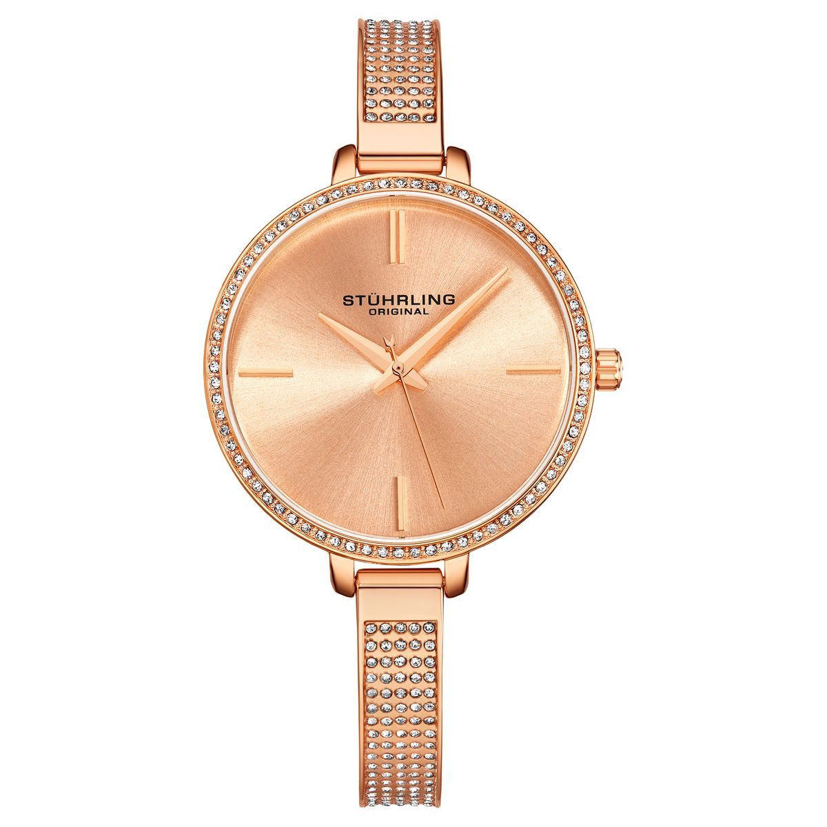 Roségoldene Uhr mit Kristallakzenten