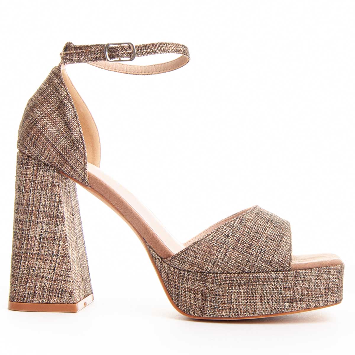 Gewebte Plateau-Sandalette mit Knöchelriemen