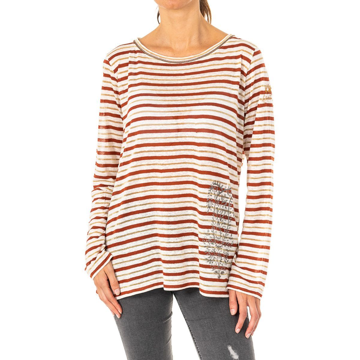 Gestreiftes Langarmshirt aus Leinenmischung