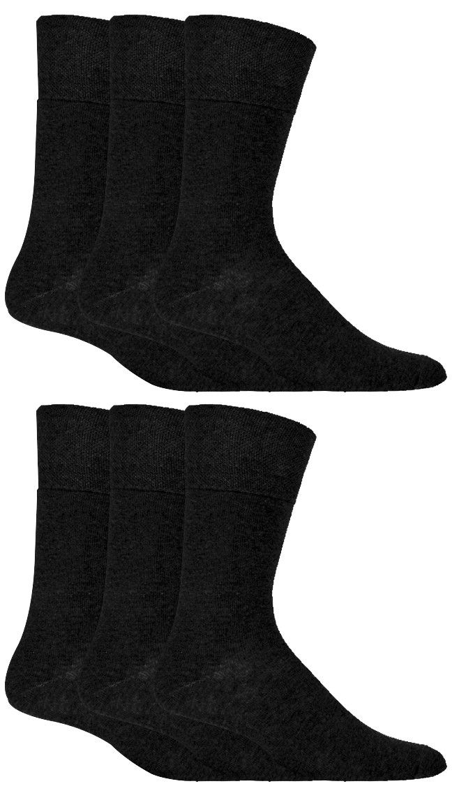 Gentle Grip - Herren 6 Paar Multipack Diabetiker Socken mit Honigkamm oben und Hand verbunden Toe Nähte - Schwarz
